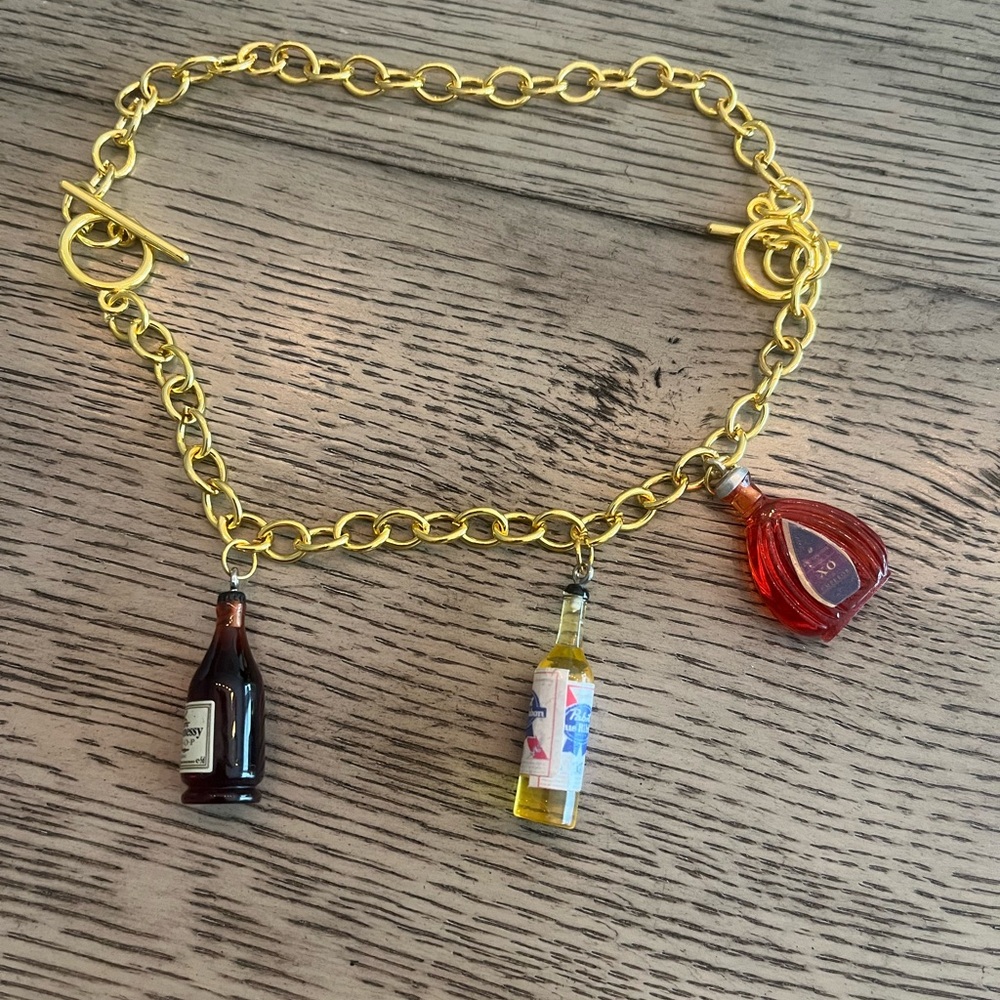 Gold Charm Bracelet with Liquor Bottle Charms